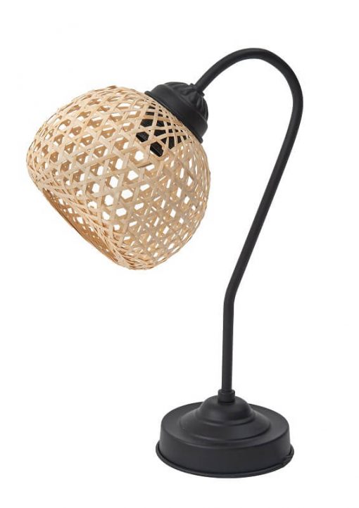 מנורה שולחנית מברזל כובע ראטן