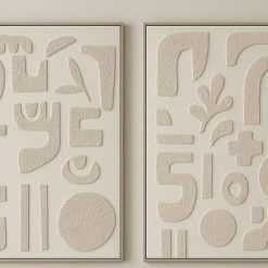 סט תמונות תלת־ממדיות אמנות אבסטרקטית בגווני שמנת DDA