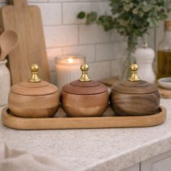 סט 3 פגודות על מגש טבעי עץ ABS
