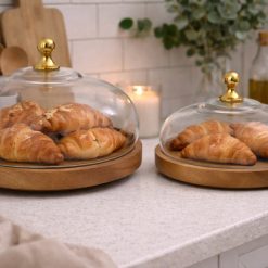 סט 2 צלחות הגשה עם מכסה זכוכית – Tent מעץ טבעי ABS