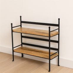 מדף ברזל+עץ כפול עומד שחור AMR