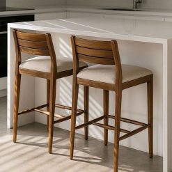 כיסא בר מעץ טיק מלא עם ריפוד בד – דגם טהיטי EAT