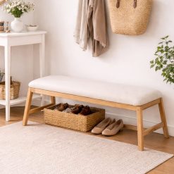 ספסל מעץ טיק עם ריפוד בד EAT