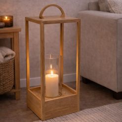 עששית עץ מנגו עם זכוכית ABS