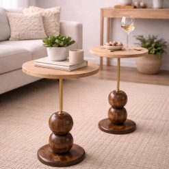 שולחן צץ עגול מעץ טבעי עם רגל מעוצבת ABS