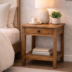 שידת צד מיטה מעץ מלא עם מגירה ומדף דגם רינגו GLRM