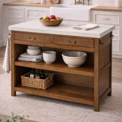 אי עבודה / שידת אחסון מעץ מלא עם משטח שיש דגם מרייאן GLRM