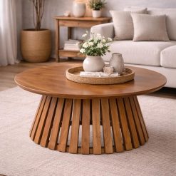 שולחן סלון עגול מעץ מלא דגם יסמין GLRM