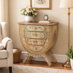 שידת עץ מצוירת – 4 מגירות בעיצוב מעוגל דגם אמיר MUK