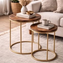 סט שולחנות ברזל ועץ דגם מליה MUK