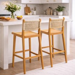 Jepara teak כסא בר מעץ וראטן סינטטי BRO