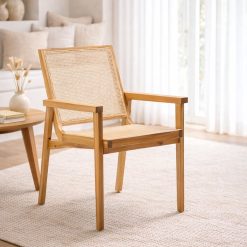 Kamden כסא מעץ טיק וראטן טבעי BRO