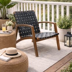 Brama כורסא מעץ טיק ועור שחור BRO