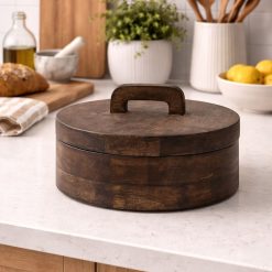 קופסת אחסון עגולה מעץ מנגו ABS