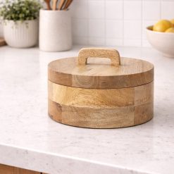 קופסת אחסון עגולה רחבה מעץ מנגו – טבעי ABS