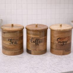 סט קפה / תה / סוכר מעץ מנגו טבעי – 3 יחידות