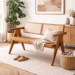 Calta ספסל מעץ טיק וראטן טבעי BRO