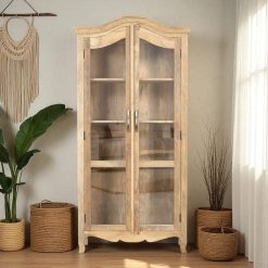 ארון תצוגה / אחסון מעץ מלא עם דלתות זכוכית GLRM