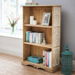 ספריית אחסון מעץ מלא עם גילוף דקורטיבי GLRM